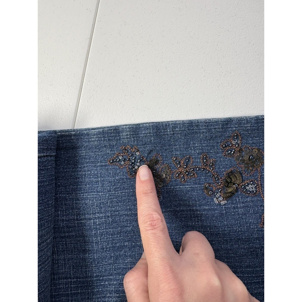 Coldwater Creek Women Straight Leg Jeans Size 12P Blue Denim Embroidered Beaded - Picture 12 of 13